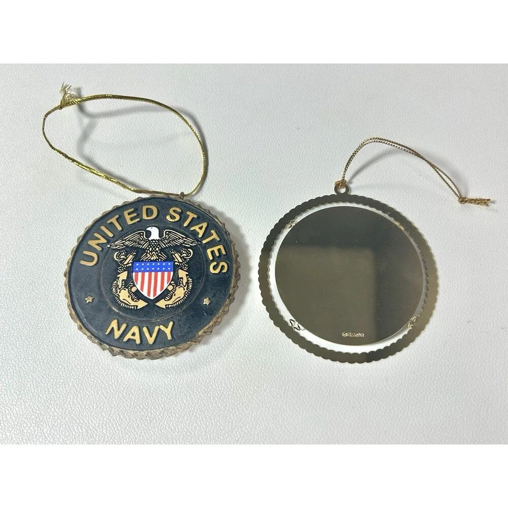 2 US Navy Christmas Ornament Military American Pride USA Gift Gold Tone Trim